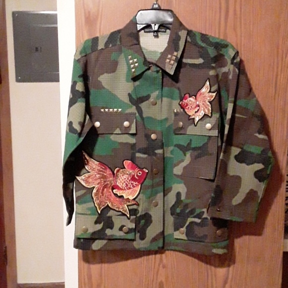 indigo moon Jackets & Blazers - Indigo moon camo embellished fish jacket